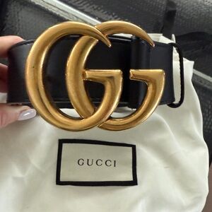 GG Marmont wide belt Black leather Gold buckle size 85